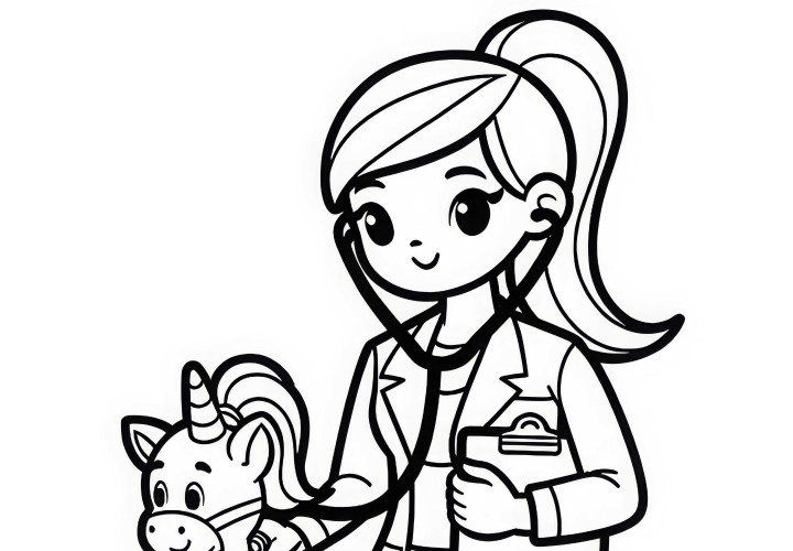 Dibujo para colorear de una veterinaria - plantilla de coloración gratuita para descargar