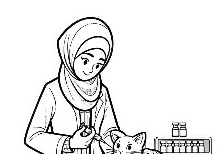 Veterinaria vacuna a un gato - Dibujo para colorear sencillo y gratuito