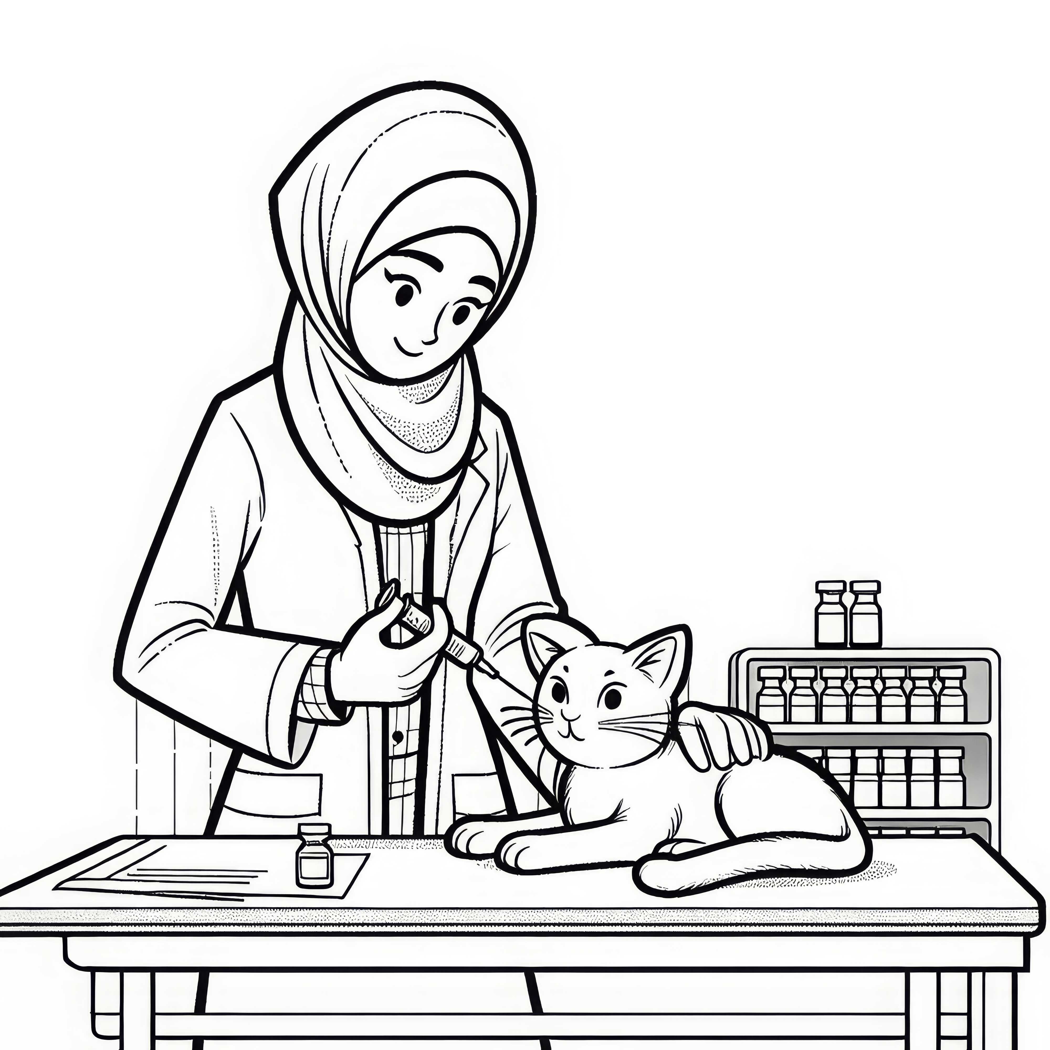 Veterinaria vacuna a gato – Dibujo para colorear fácil y gratuito