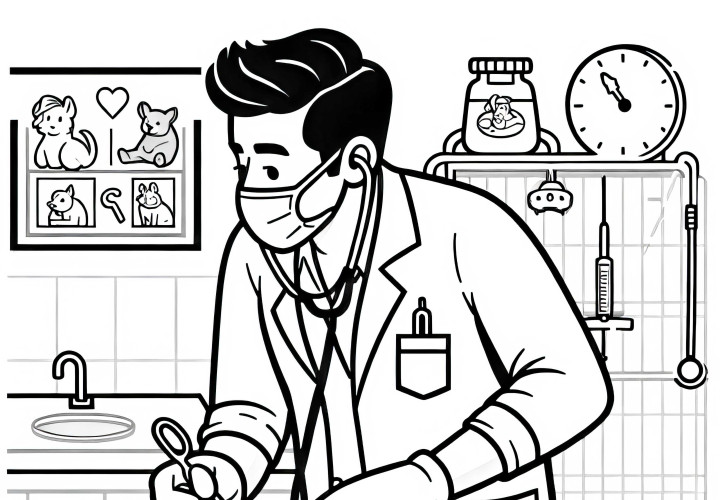 El veterinario opera a un animal en la sala de tratamiento – Dibujo para colorear simple y gratuito