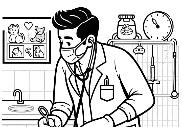 El veterinario opera a un animal en la sala de tratamiento – Dibujo para colorear simple y gratuito