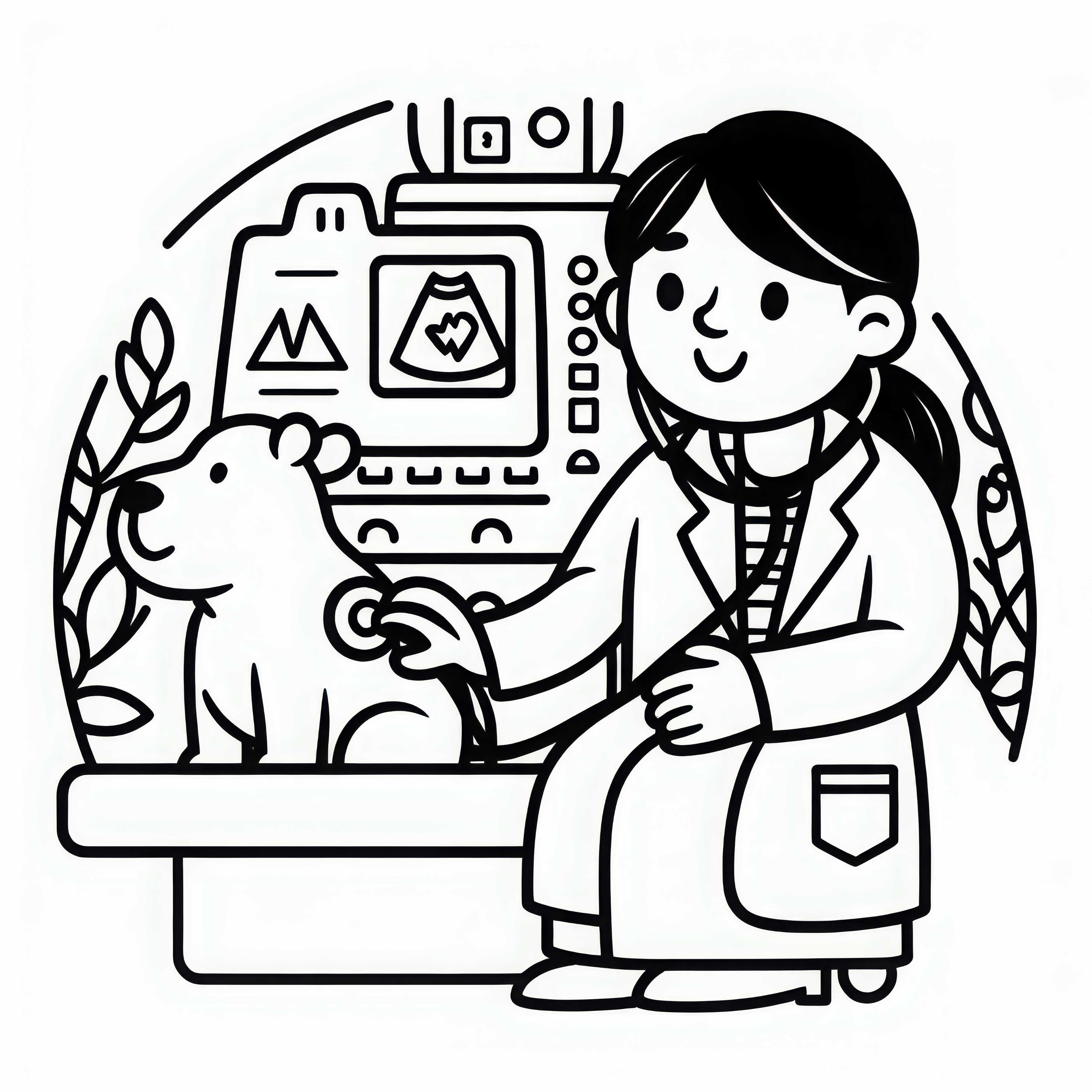 Veterinaria examinando a un animal – Dibujo para colorear sencillo gratis