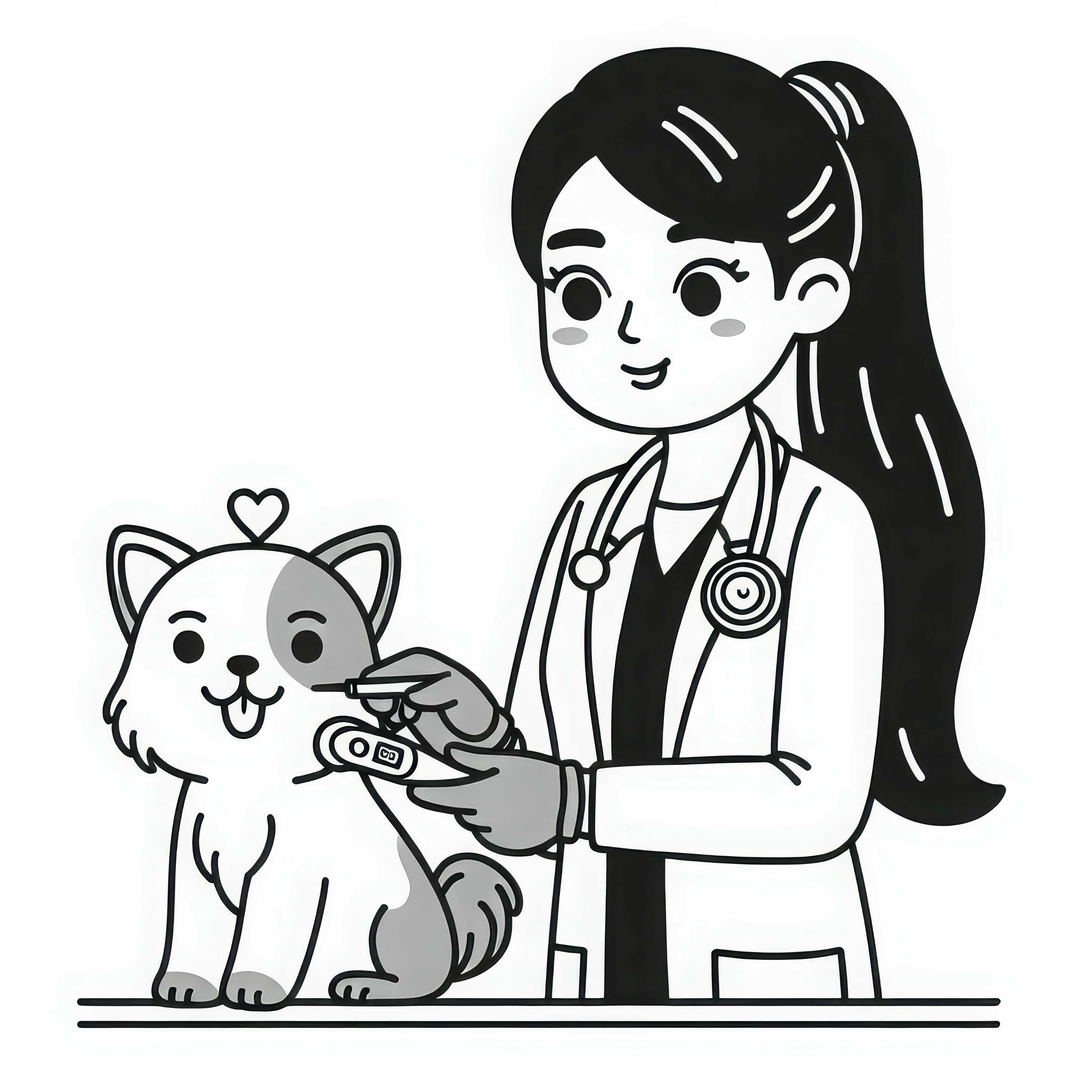 Veterinaria mide la temperatura de un animal - Dibujo para colorear simple y gratuito