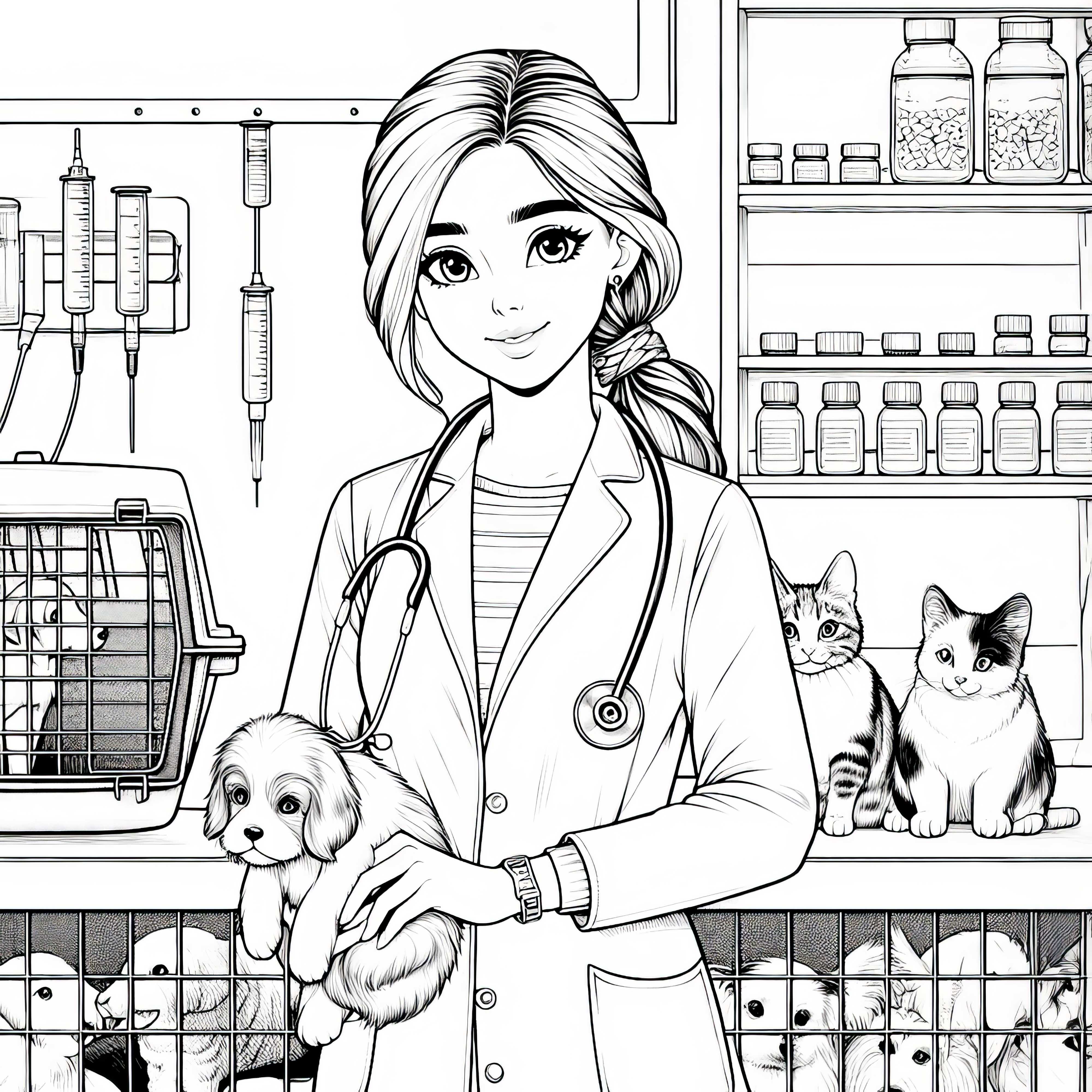 Plantilla para colorear de veterinaria - Detallada y gratuita