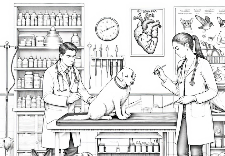 Dibujo para colorear de la clínica veterinaria - Detallado y gratis