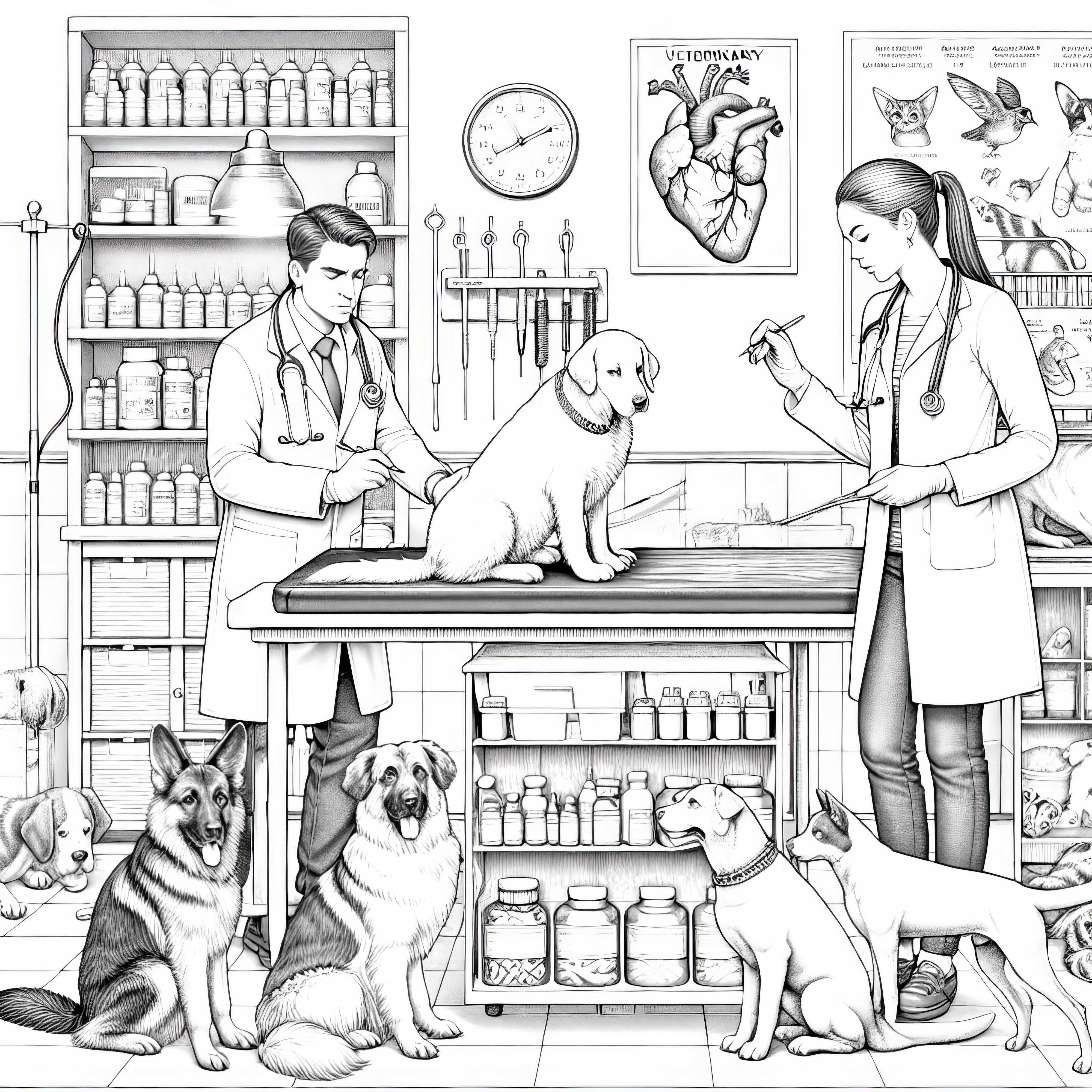 Dibujo para colorear de clínica veterinaria – Detallado y gratis