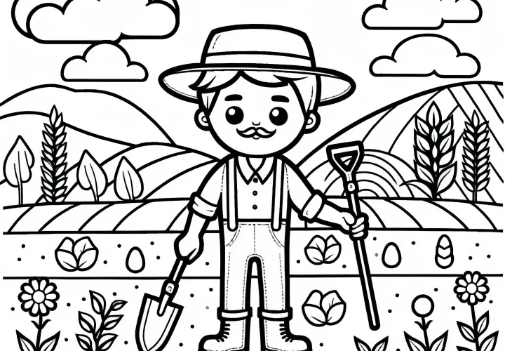 Plantilla para colorear de granjero simple gratis