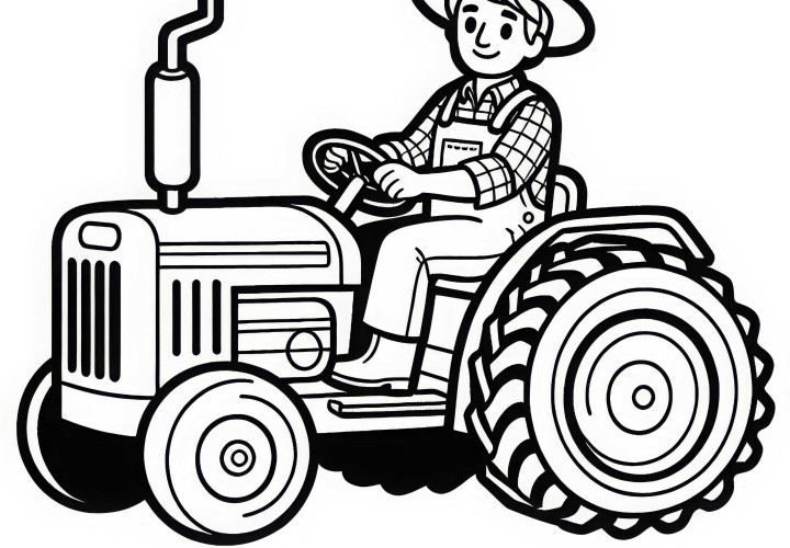 Trator com Agricultor – Desenho para Colorir Simples Grátis