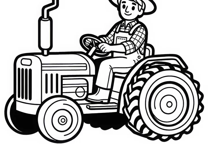 Tractor con granjero - Dibujo para colorear fácil gratis