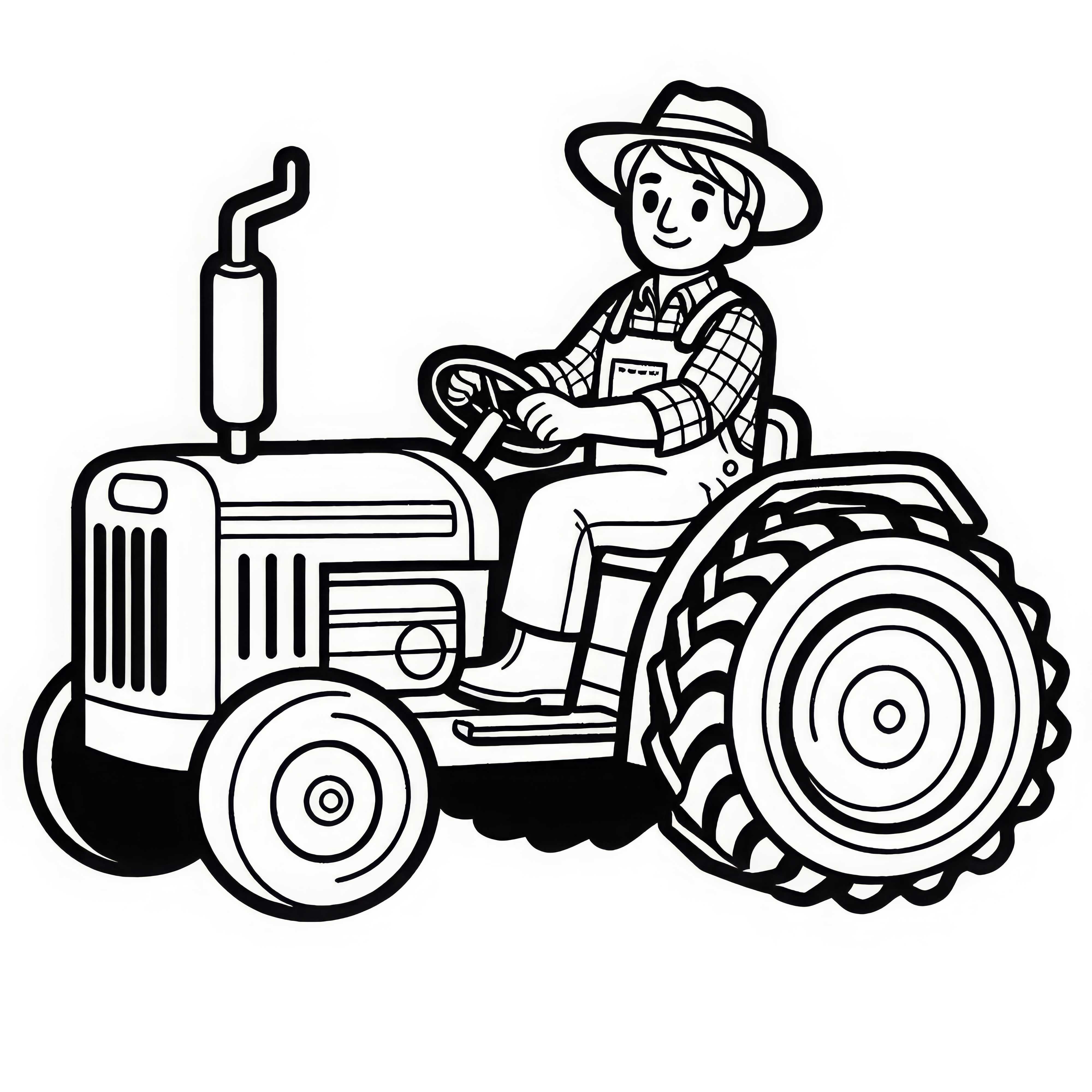 Trator com fazendeiro - Desenho para colorir simples grátis