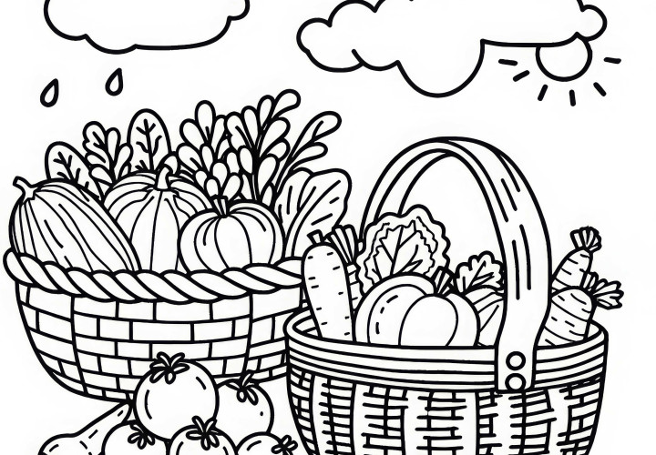 Cestos com legumes do agricultor - Desenho para colorir simples e gratuito