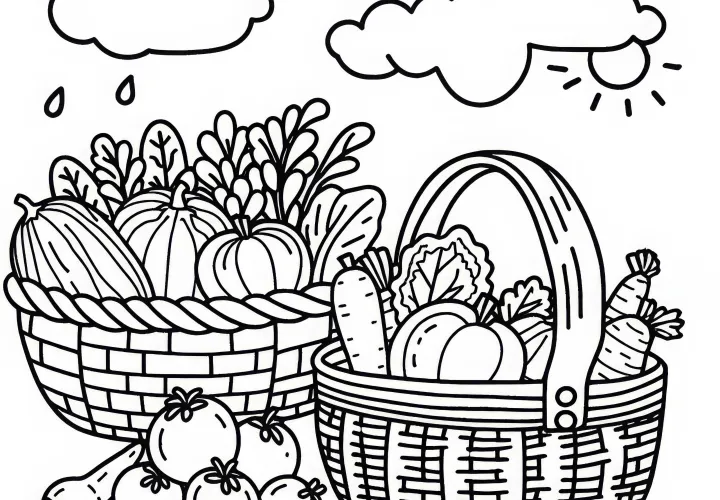 Cestas con verduras del agricultor - Dibujo para colorear simple y gratuito