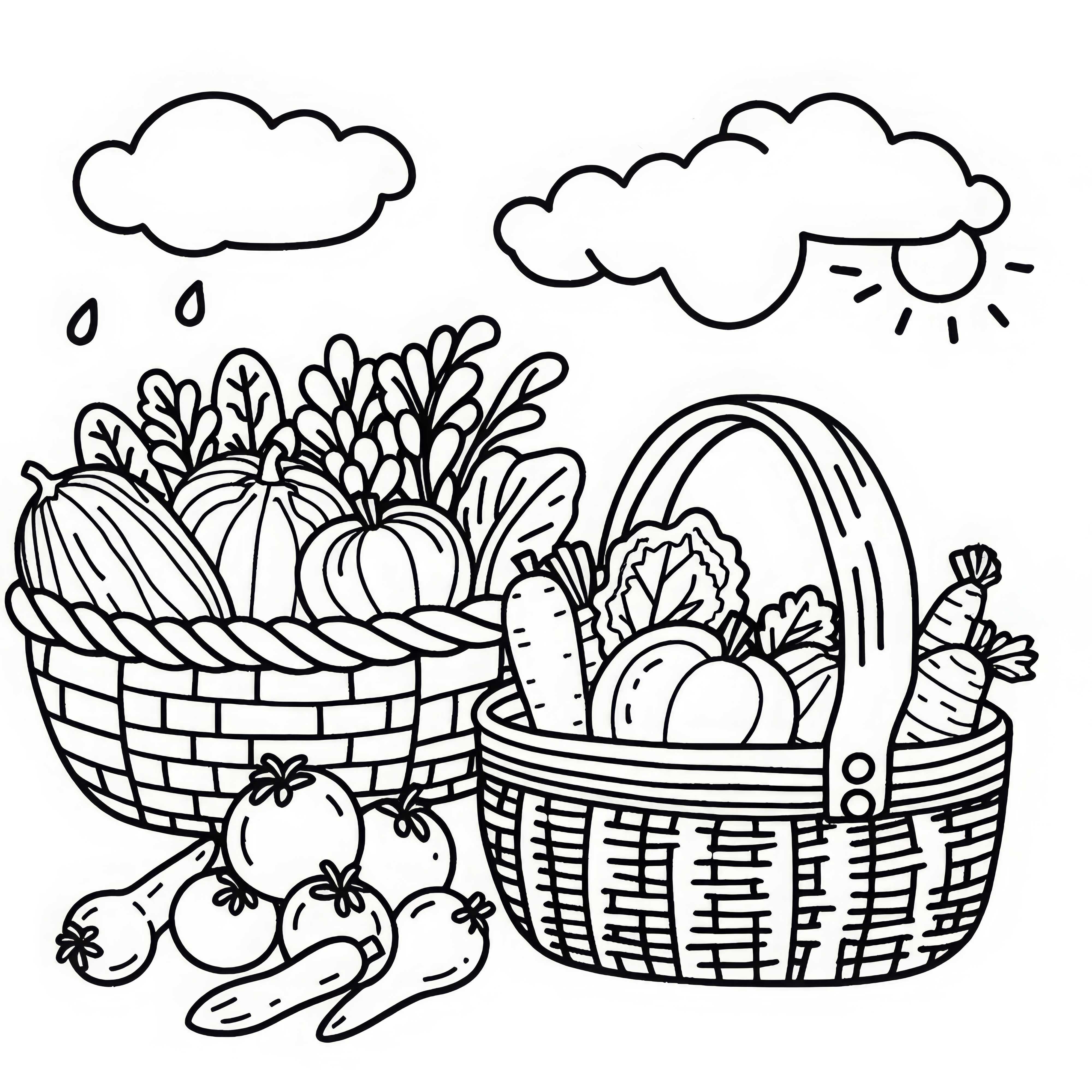 Cestos com legumes do agricultor - Desenho para colorir simples e gratuito