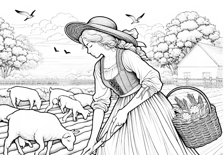 Imagen para colorear de una campesina detallada - Descarga gratuita
