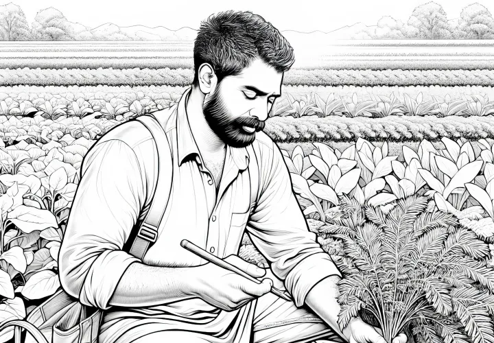 Plantador Cosecha Vegetales Plantilla para Colorear - Detallada y Gratis