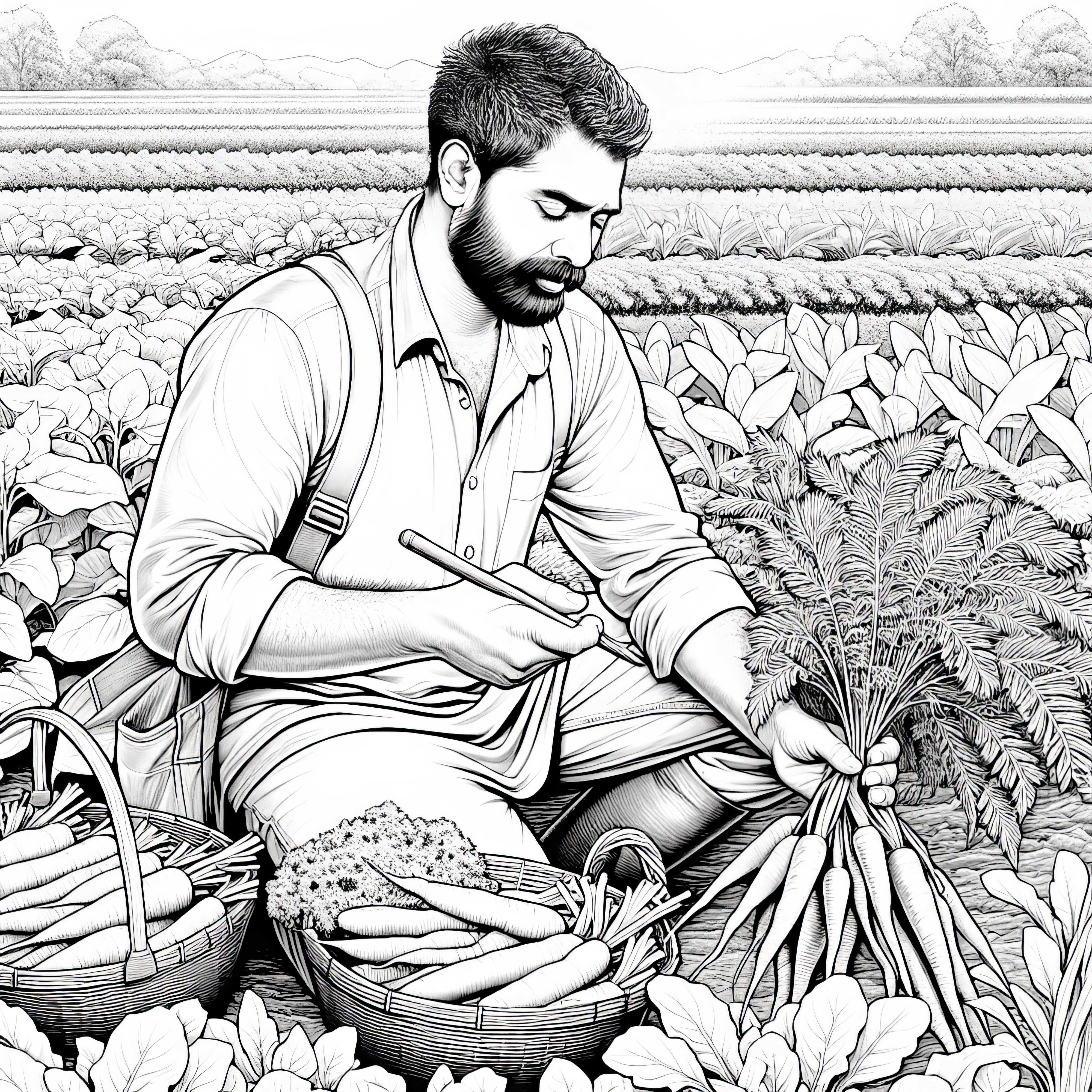 Fazendeiro Colhendo Vegetais Desenho para Colorir - Rico em Detalhes e Grátis