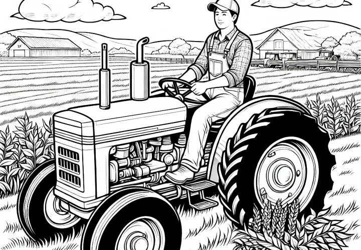 Tractor con granjero - Imagen para colorear detallada gratis