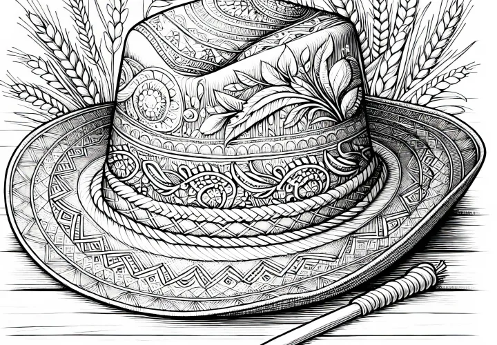 Sombrero de campo para campesinos – Plantilla de colorear con mucho detalle gratis