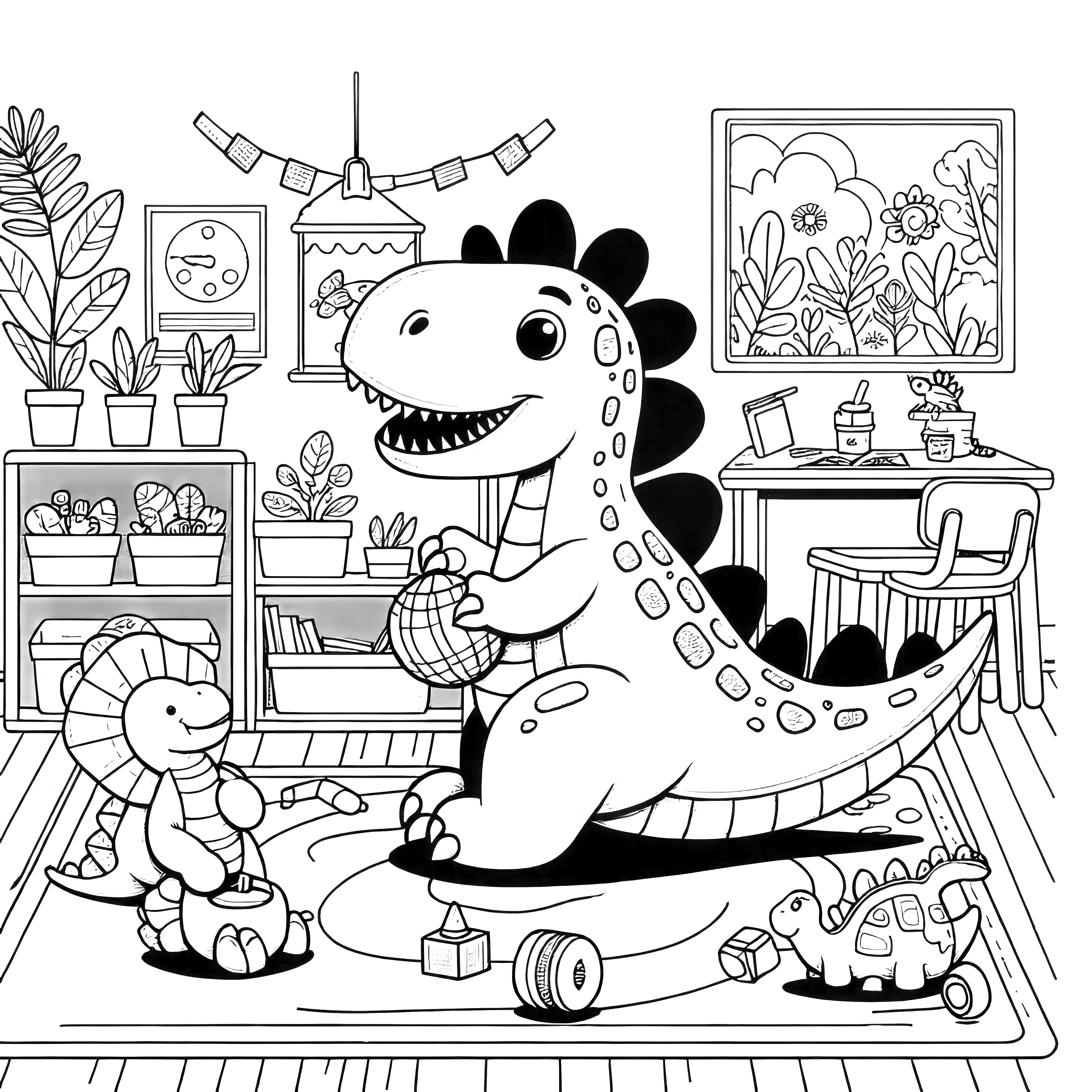 Dinosauri hrajú s stavebnicou v detskej izbe