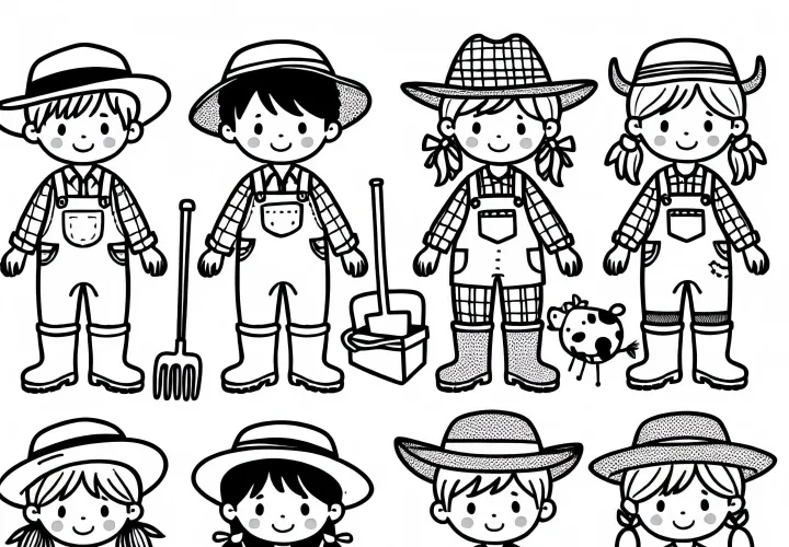 Kinder, die sich als Bauer verkleiden – Ausmalbild zum Download