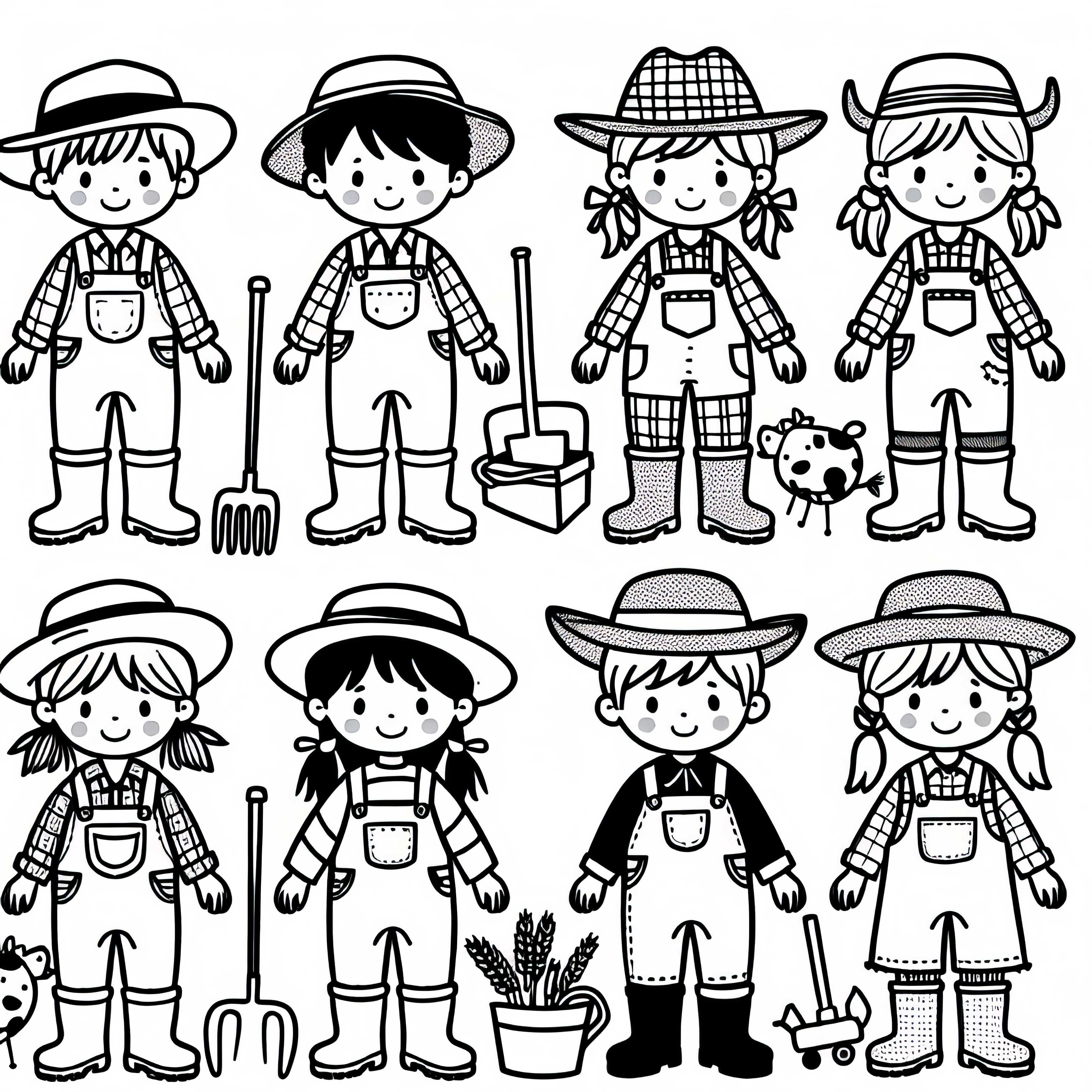 Kinder, die sich als Bauer verkleiden – Ausmalbild zum Download