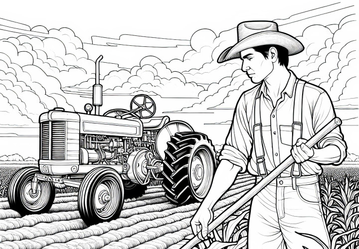 Bauer mit Traktor bei der Arbeit auf dem Acker – Malvorlage kostenlos Bauer mit Traktor bei der Arbeit auf dem Acker – Malvorlage kostenlos
