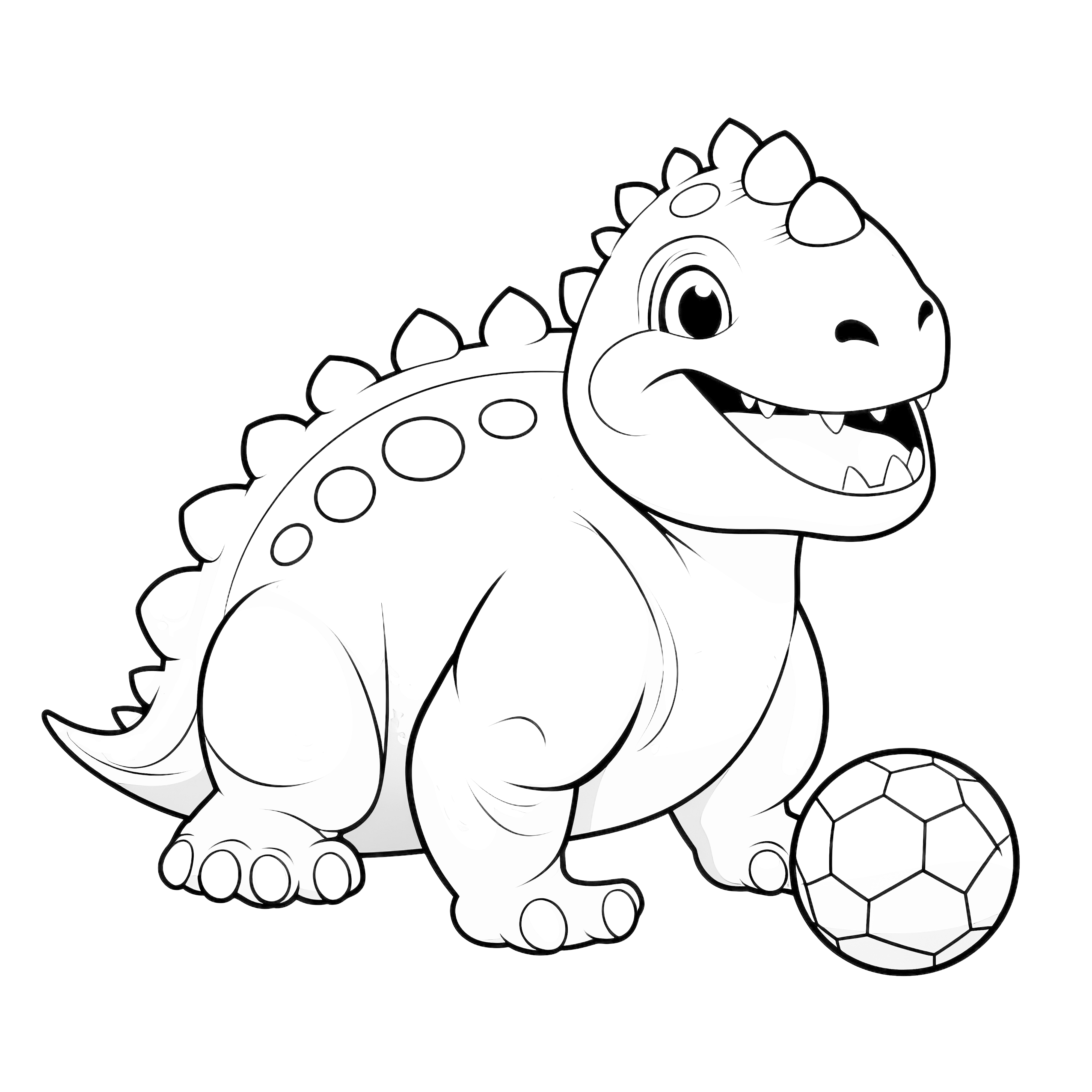 Dinosauro sa hrajúci s loptou, ideálne na vymaľovanie.