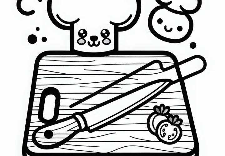 Ausmalbild eines Kochs auf einem Schneidebrett – Einfach und Kostenlos herunterladen