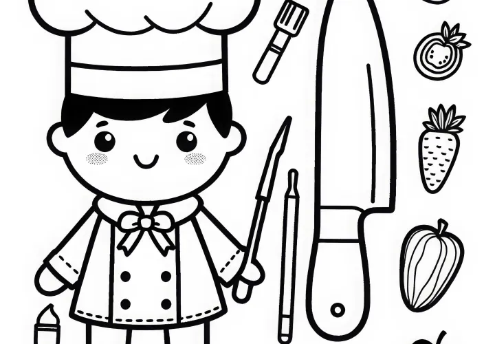 Küchenmesser eines Kochs Ausmalbild einfach gratis