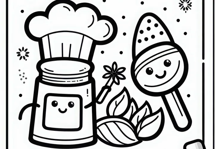Ausmalbild eines Kochs: Gewürzstreuer zum Download