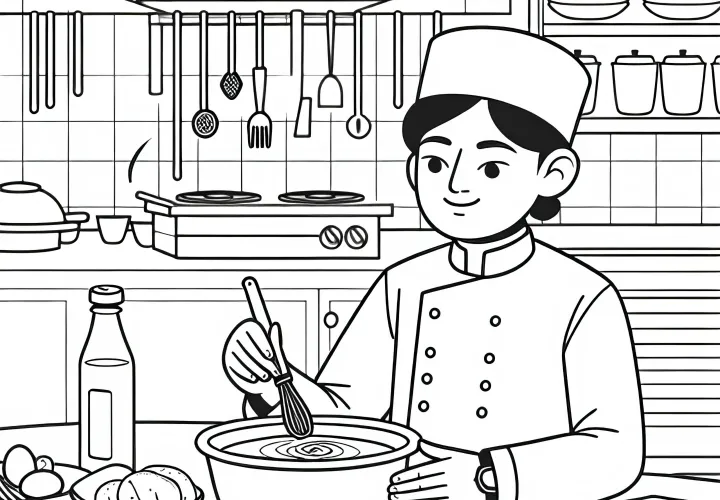 Großküche mit Koch Malvorlage gratis