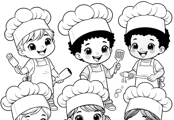 Kinder, die sich als Köche verkleiden – Ausmalbild einfach und gratis