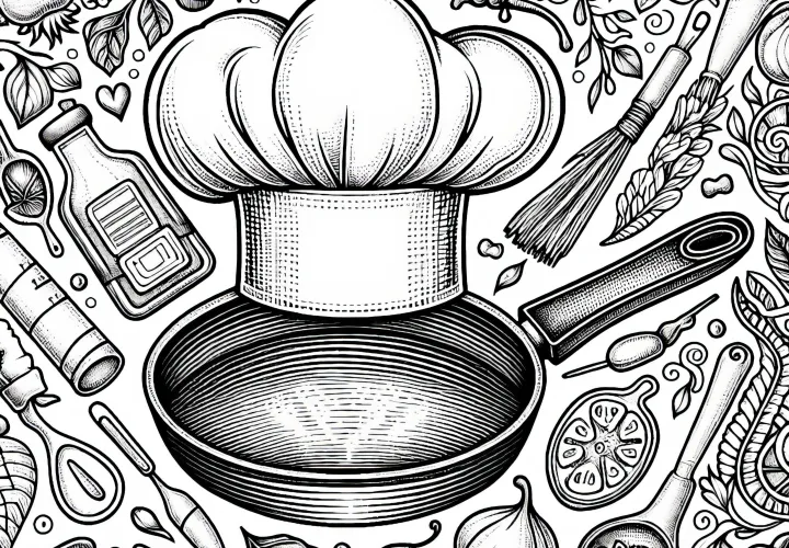 Pfanne eines Kochs – Detailreiche Malvorlage Kostenlos