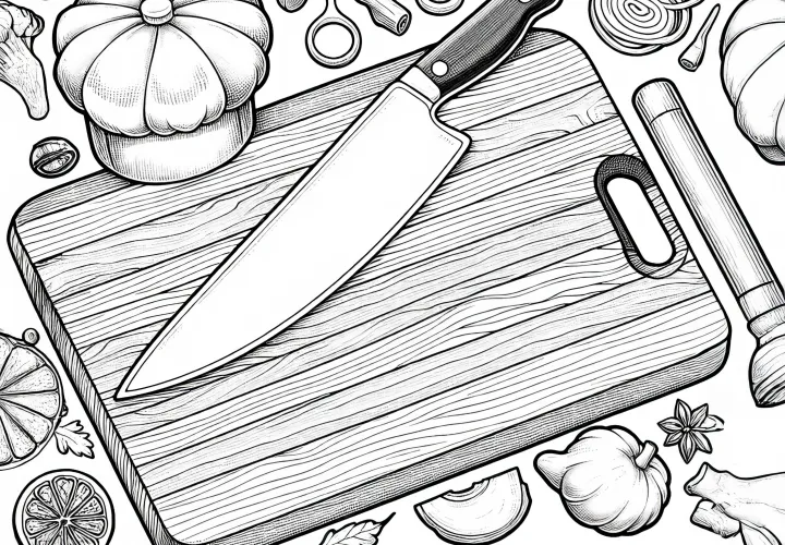 Schneidebrett eines Kochs – Malvorlage detailreich kostenlos