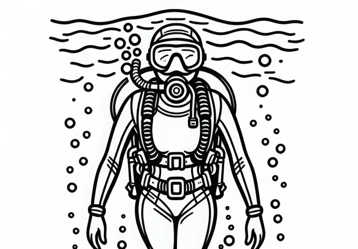 Ausmalbild einer Taucherin – Kostenlos zum Download
