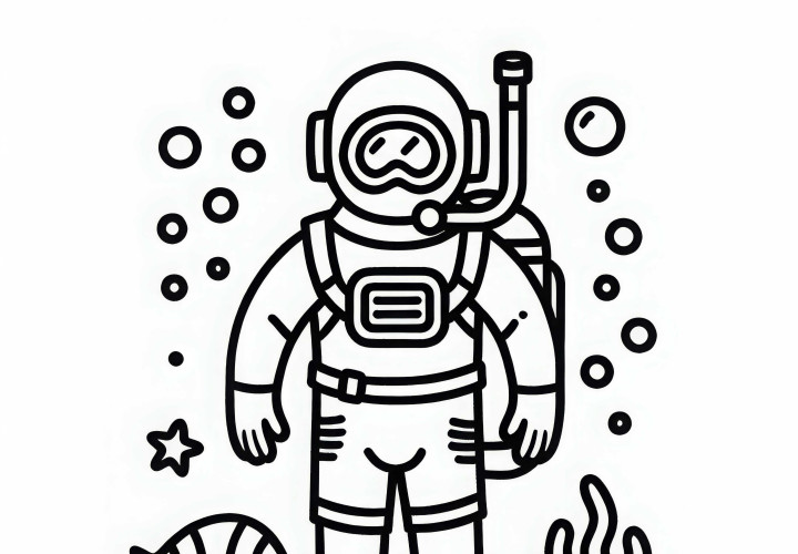 Modèle de coloriage de combinaison de plongée et de palmes facile et gratuit Modèle de coloriage de combinaison de plongée et de palmes simple et gratuit