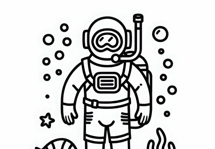 Taucheranzug und Flossen Malvorlage einfach kostenlos