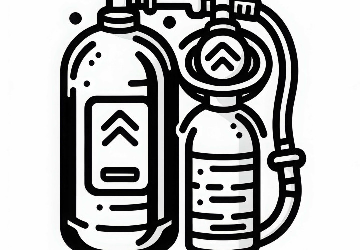 Dessin à colorier d'une bouteille d'oxygène et d'un détendeur pour plongeurs – Gratuit et simple Dessin à colorier d'une bouteille d'oxygène et d'un régulateur de plongée – Gratuit et Simple