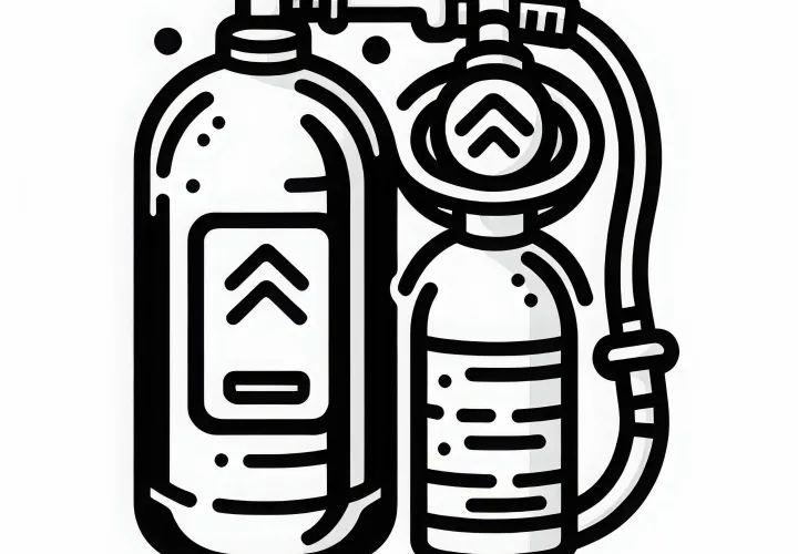 Ausmalbild einer Sauerstoffflasche und eines Atemreglers für Taucher – Kostenlos und Einfach