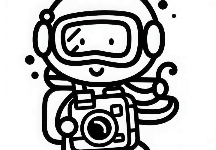Caméra sous-marine d'un plongeur - Modèle de coloriage simple et gratuit Caméra sous-marine d'un plongeur - Dessin à colorier simple gratuit