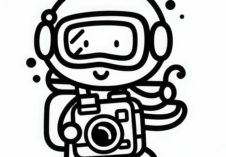 Unterwasserkamera eines Tauchers - Malvorlage einfach kostenlos