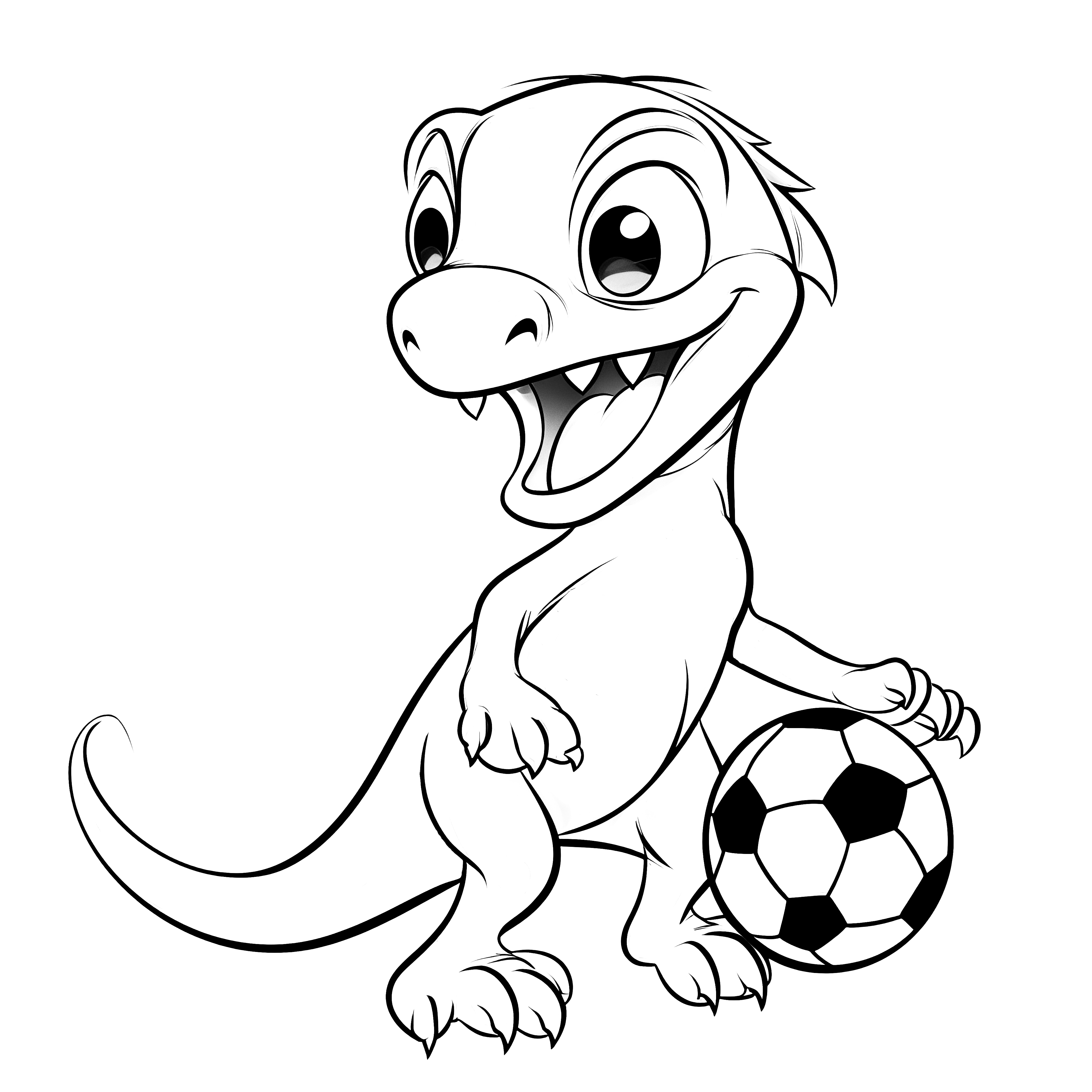 Dinozaur hrá s loptou, farebná obrázok