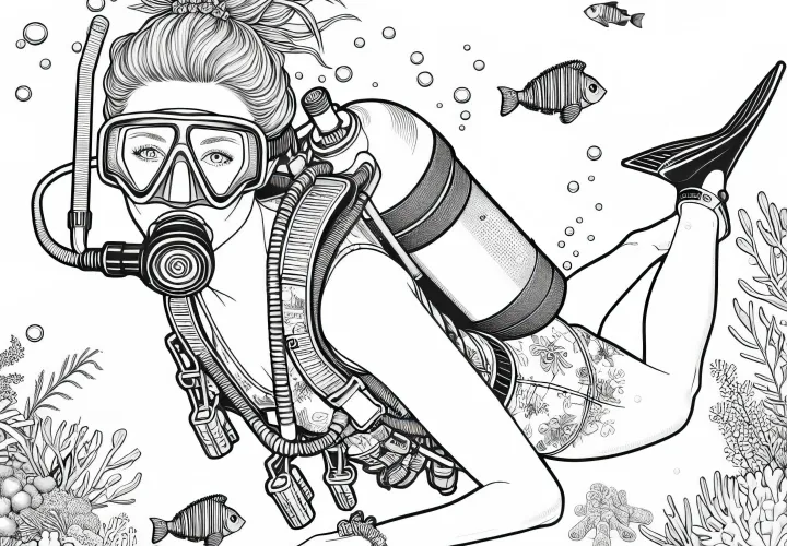 Taucherin Malvorlage - Detailreich und Kostenlos