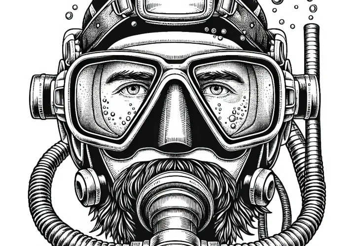 Taucherbrille für Taucher: Detailreiche Malvorlage gratis herunterladen