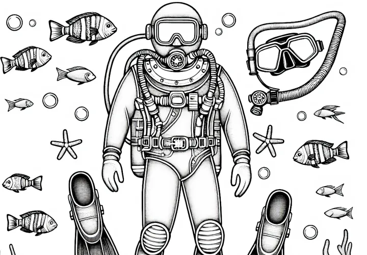 Taucheranzug und Flossen Malvorlage – Detailreich und Kostenlos