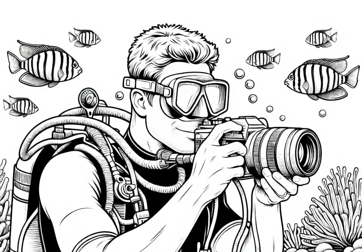 Unterwasserkamera eines Tauchers Ausmalbild – Detailreich und Kostenlos
