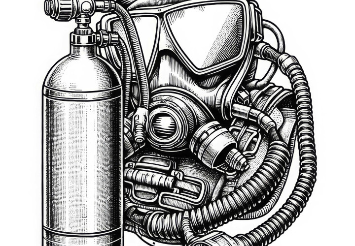 Bouteille d'oxygène et détendeur pour plongeurs – Modèle à colorier gratuit Bouteille d'oxygène et détendeur pour plongeurs - Modèle à colorier gratuit