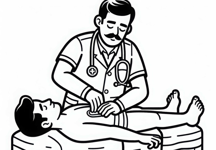 Krankenpfleger bei der Untersuchung eines Patienten – Ausmalbild Kostenlos Krankenpfleger bei der Untersuchung eines Patienten – Ausmalbild Kostenlos