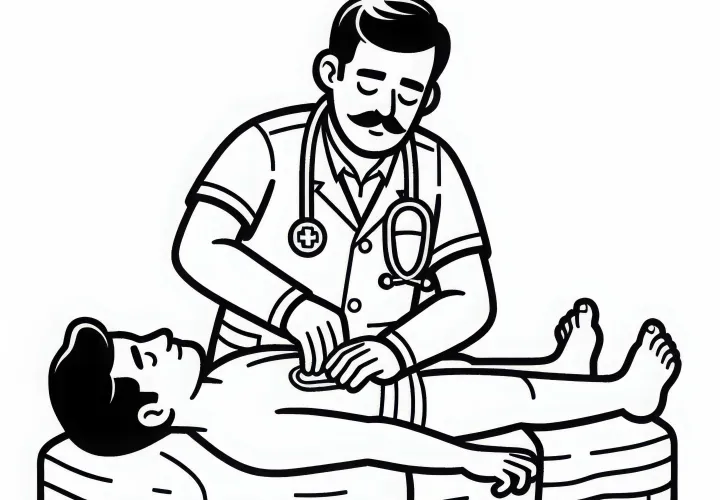 Sygemeldte sygeplejerske ved undersøgelse af en patient - Malebillede Gratis