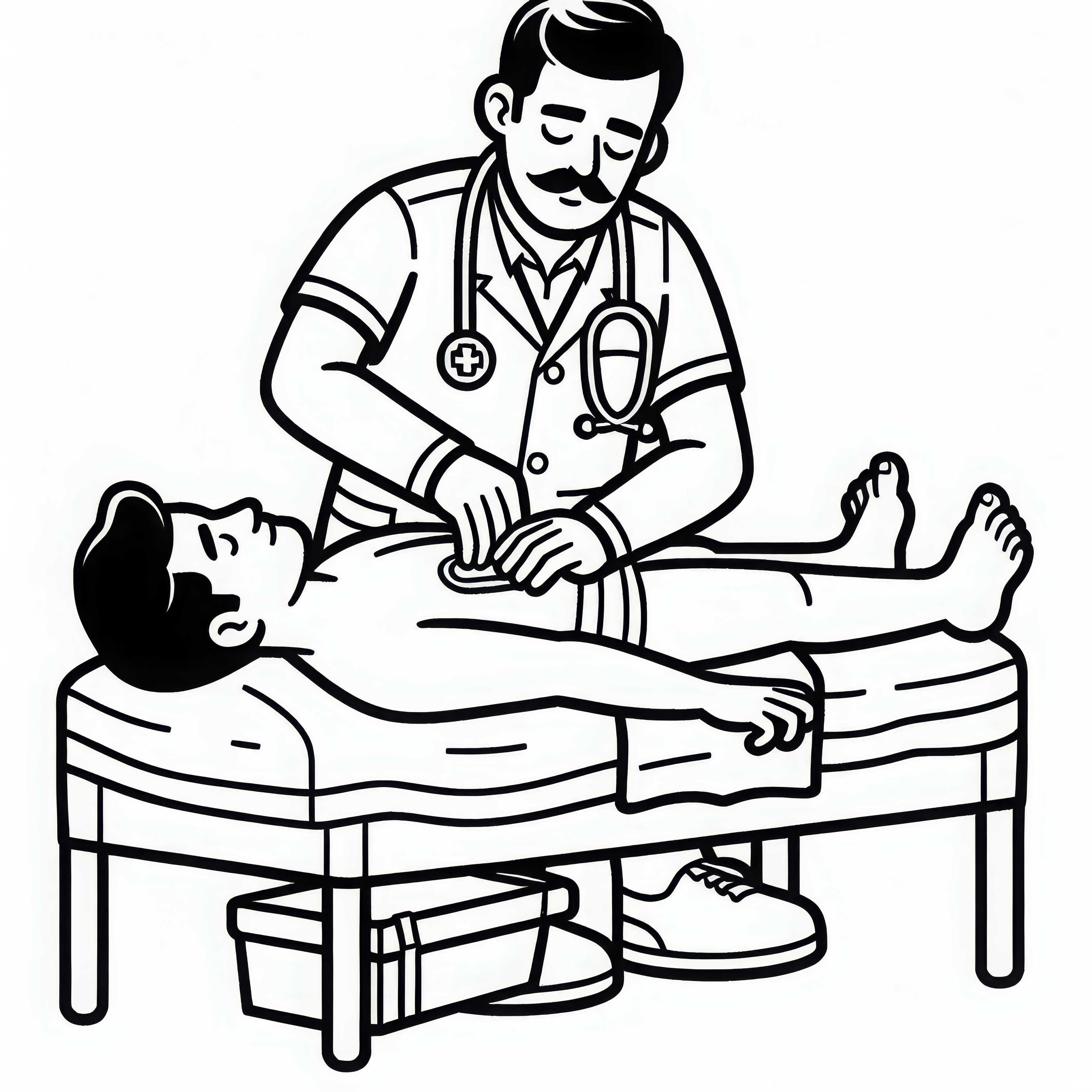 Krankenpfleger bei der Untersuchung eines Patienten – Ausmalbild Kostenlos